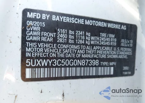 2016 BMW X3 xDrive28D from USA, damaged, VIN 5UXWY3C50G0N87398